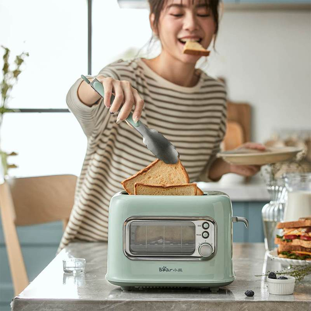 Mini tostadora de pan de 2 rebanadas con ventana de vidrio visible